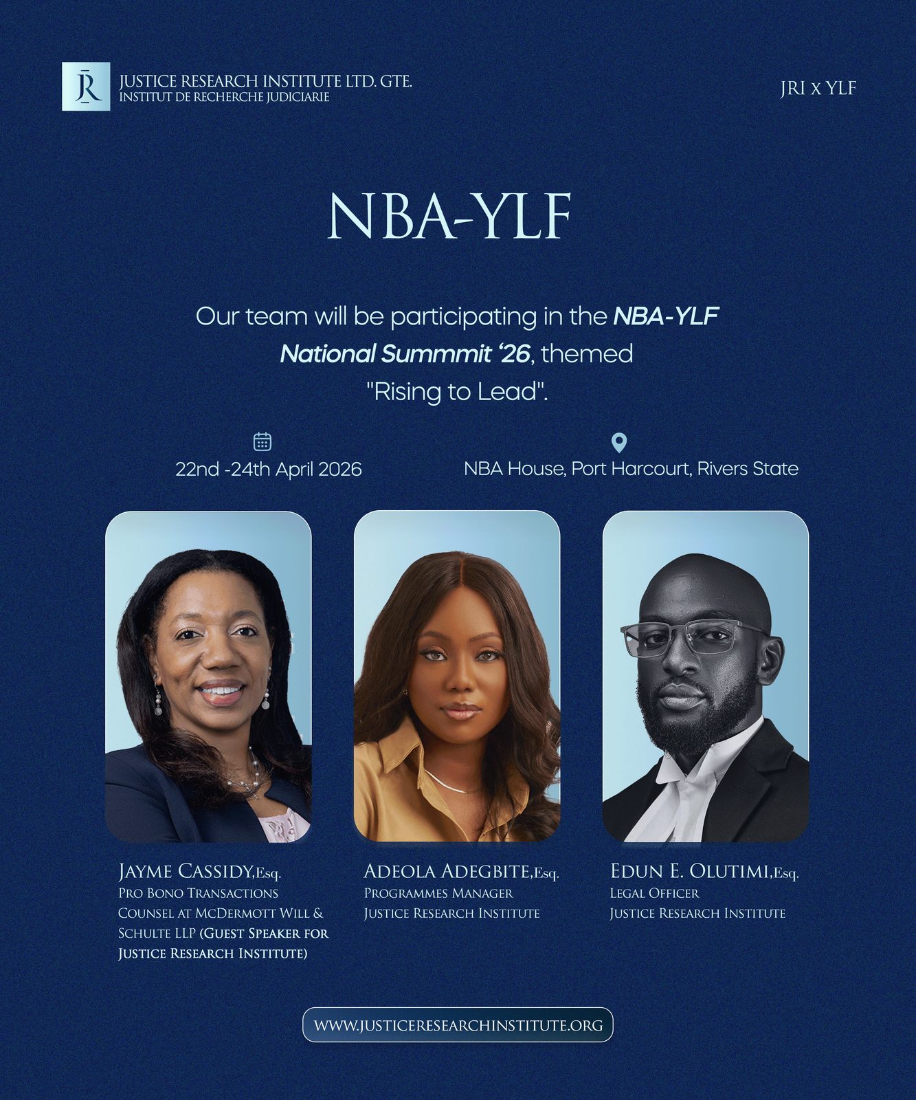 Announcement graphic for the JRI panel session at the NBA-YLF National Summit 2026