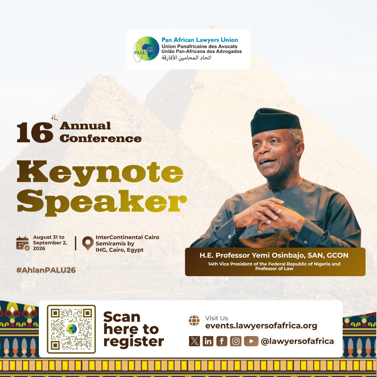 Prof. Yemi Osinbajo delivering the keynote address at the 16th PALU Annual Conference in Cairo